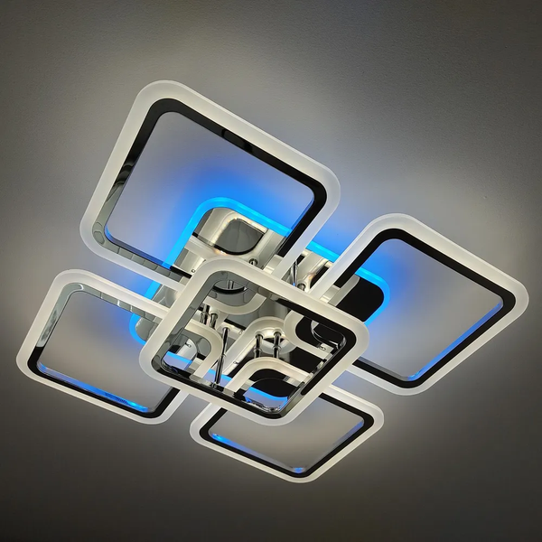 Потолочная светодиодная люстра с пультом в зал з підсвіткою SL-5342/4+1 CR+RGB 150W хром квадратная SV533 фото