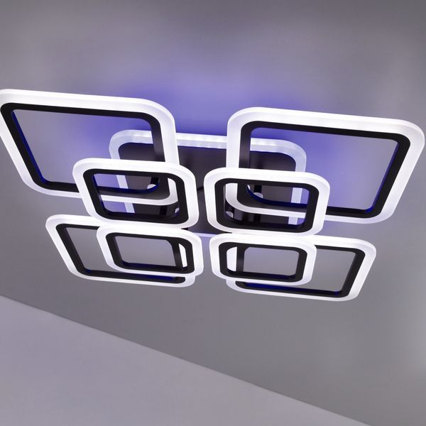 Потолочна світлодіодна люстра з пультом в залу з підсвіткою SL-5342/4+4B BK RGB 192W чорна квадратна SV525 фото